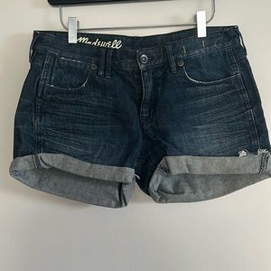 Distressed Madewell blue jean shorts